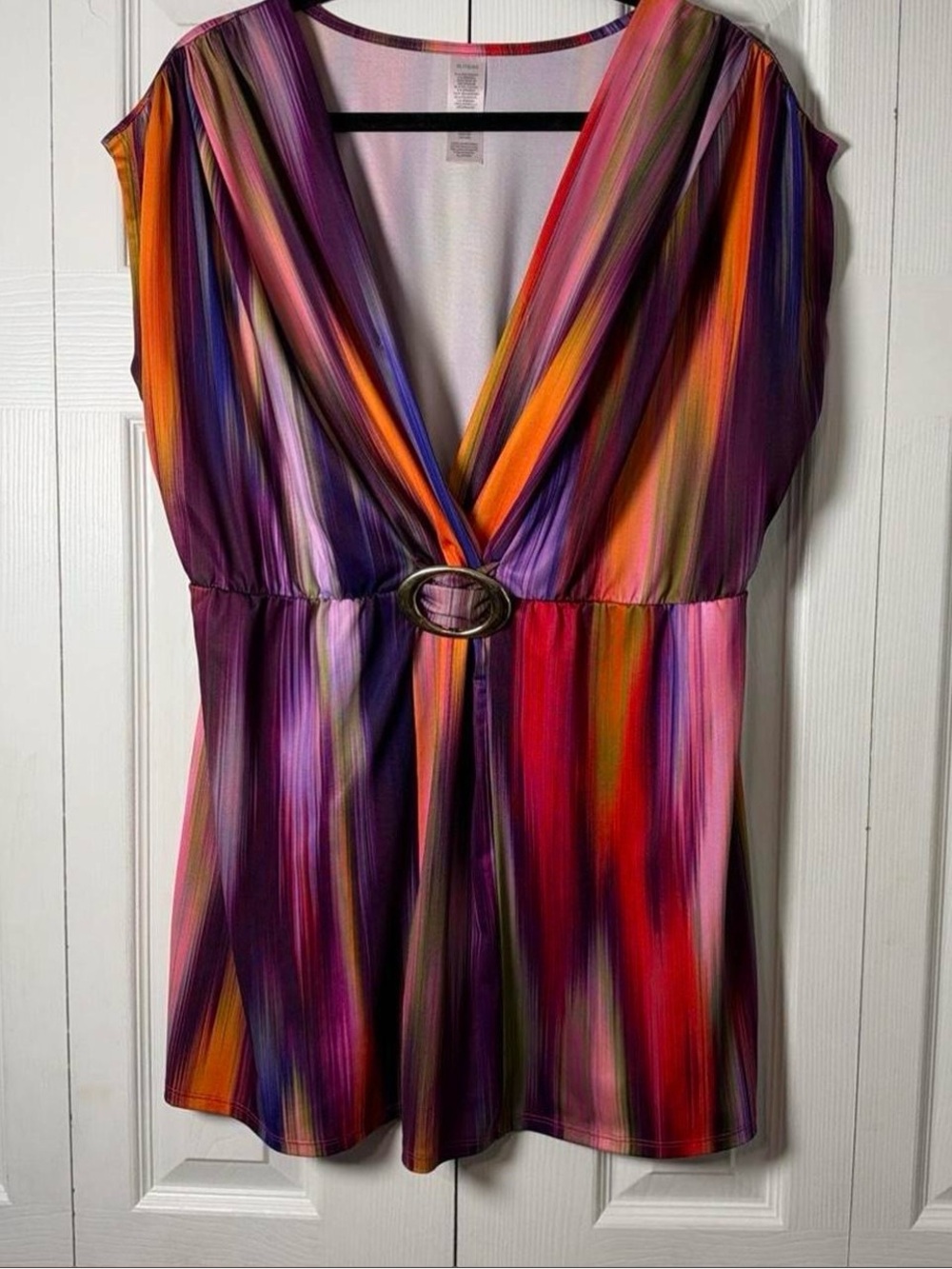 Striped Multicolor V-Neck Women's Top with Waist Ring